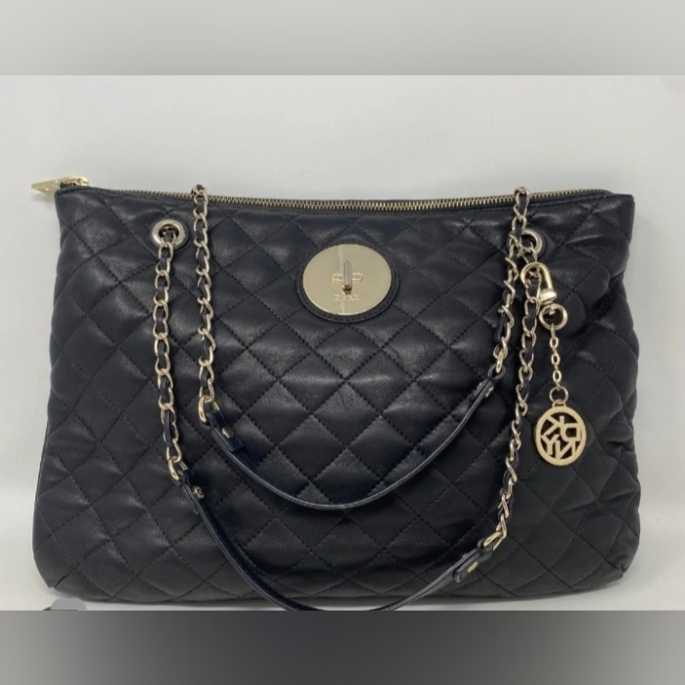 DKNY Black Quilted Versatile Shoulder/Crossbody Bag with Gold Accents EUC